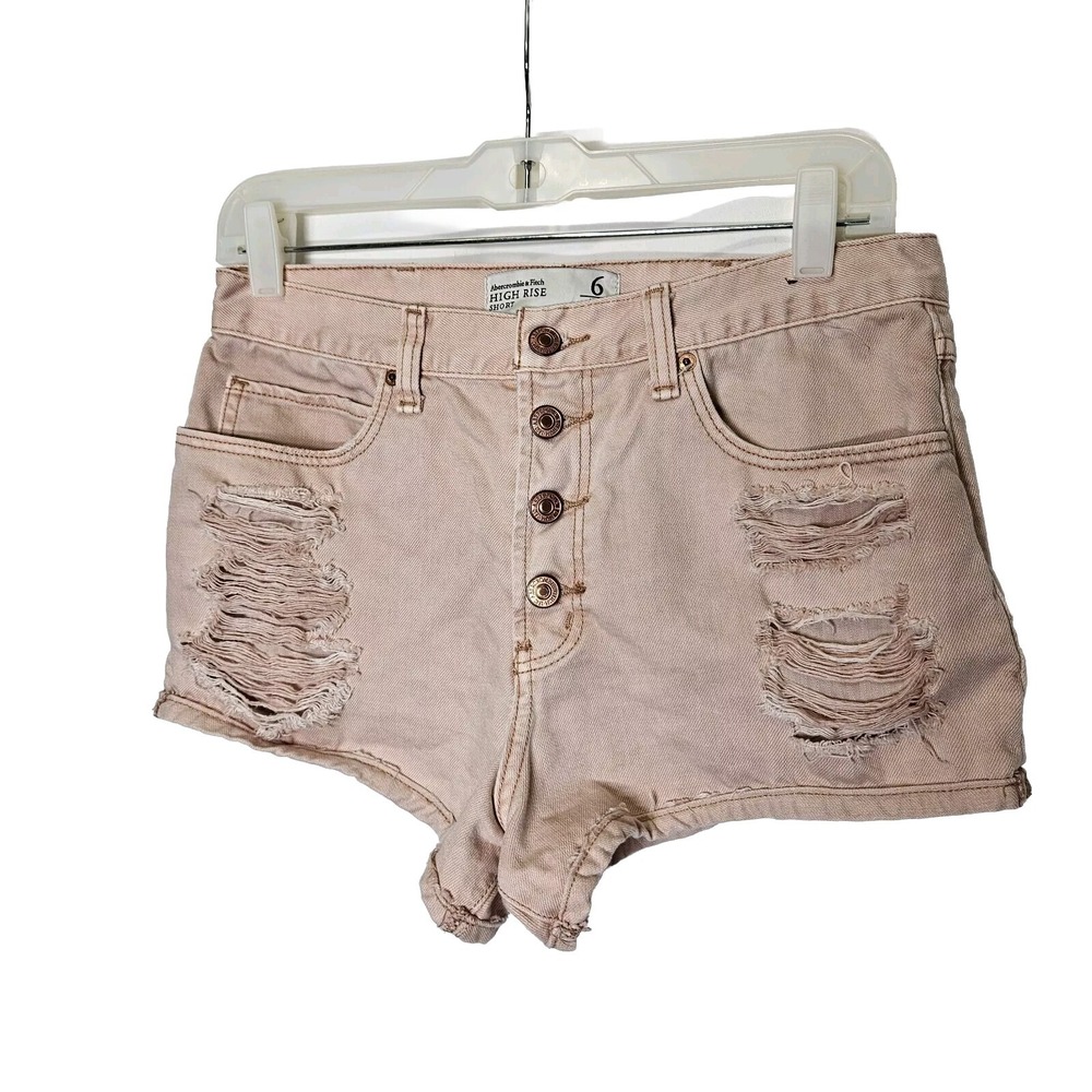 Abercrombie & Fitch High Rise Distressed Denim Shorts Pink Size 6 W 28